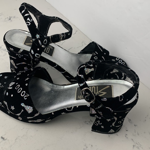 Vintage Y2K Studio HD2 2000’s Black & Silver Glitter Block Heels - Size 8 - Picture 8 of 9